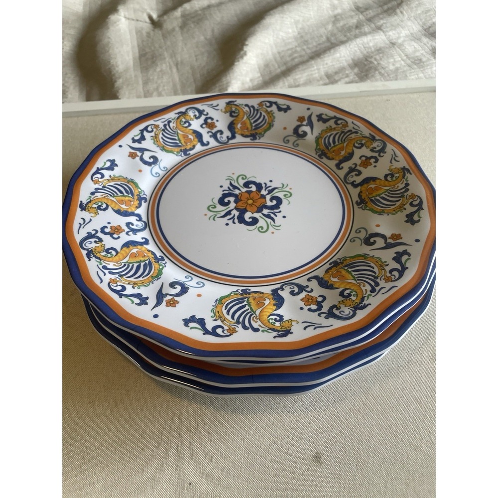 VTG  Asian Melamine Dinner Plates Set of 4 Dragon Motif 11" Mediterranean